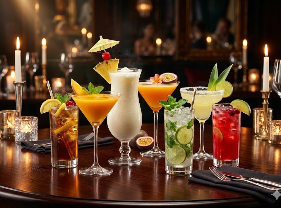 Long Island Iced Tea, Mango Daiquiri, Pina Colada, Passion Martini, Lime Mojito, Pine Margarita, Vodka Cranberry