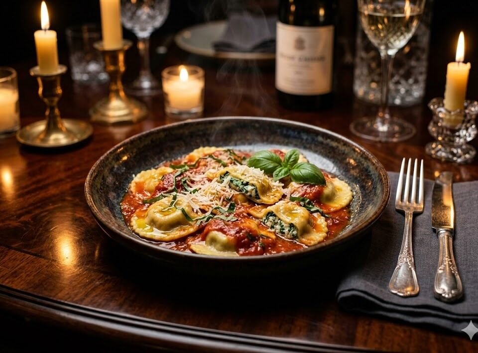 Ricotta And Spinach Ravioli (V)