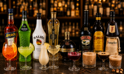 Aperol, Midori, Malibu, St Germain, Chambord Baileys, Kahlua, Frangelico